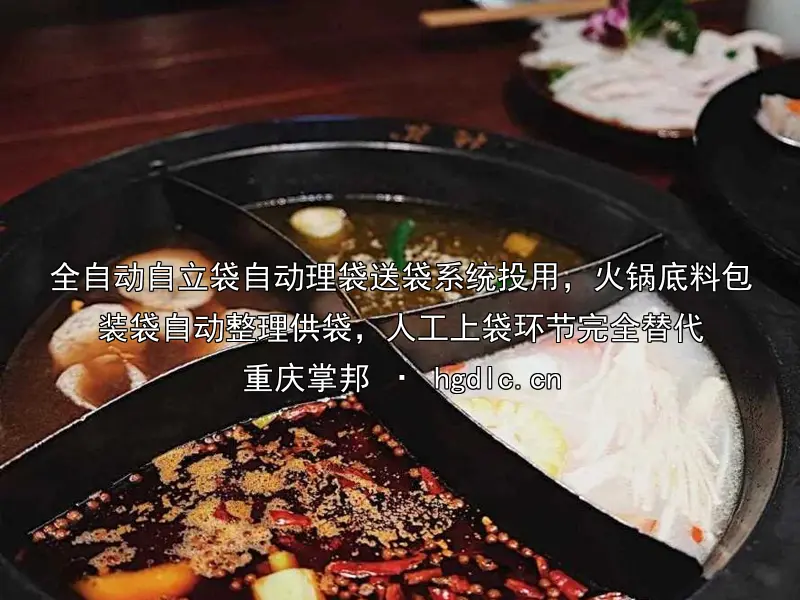 全自动自立袋自动理袋送袋系统投用，火锅底料包装袋自动整理供袋，人工上袋环节完全替代