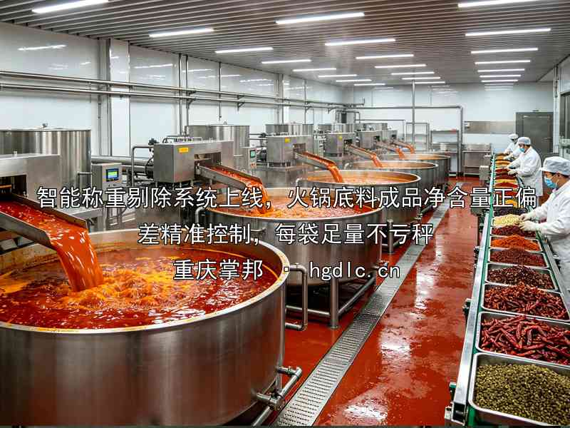 智能称重剔除系统上线，火锅底料成品净含量正偏差精准控制，每袋足量不亏秤